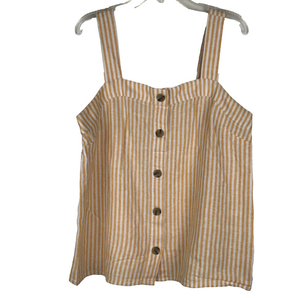 J. Crew Factory Sleeveless Top Square Neck Yellow White Stripes Button Linen XS - Picture 2 of 5